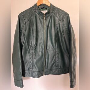Christopher Banks Hunter Green Faux Leather Moto Jacket, Size: Medium